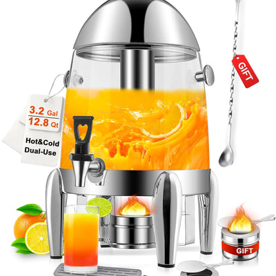 Beverage Dispenser with Stand 3 Gallon Stainless Steel Drink dispensers for Parties Large Juice Dispenser with Ice Container Spigot Fuel Holder Tea Water Lemonade Dispenser (Plastic)