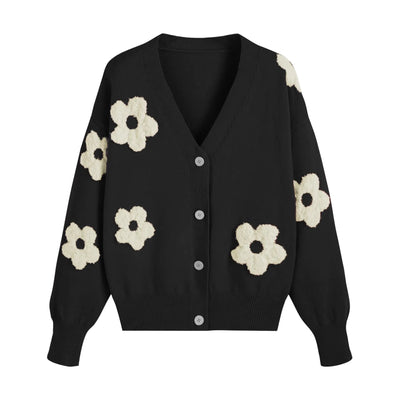 CIDER Women’s Plus Size Floral Cardigan Sweatshirt Flower Sweaters Button Down Long Sleeve Tops: Black 2XL