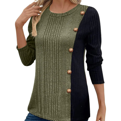 koufland Lightweight Knit Sweaters Long Sleeve Tops for Women Crew Neck Pullover Tunics Sweaters Buttons Front Slit Fall(1-Army GreenMedium)