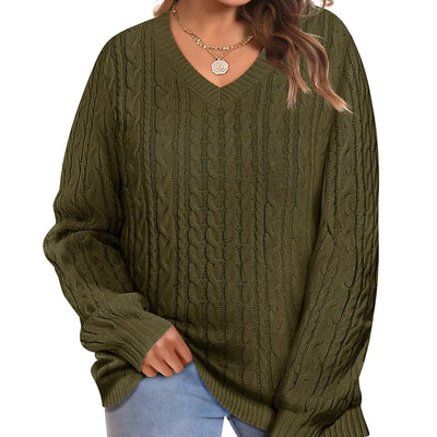 CARCOS Suéteres de punto de talla grande de manga larga para mujer, 5X, cuello en V, verdes, jersey de punto, estilo preppy 2024, tops ligeros e informales de otoño e invierno, tops de suéter suave y acogedor, 5XL, 26W, 28W
