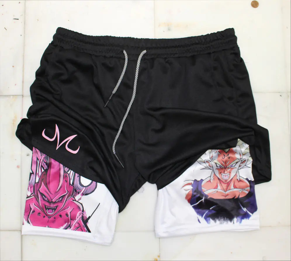 2023 Summer Men's Double Layer Anime Print Shorts