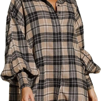 Plaid Dresses for Women - Button Down Flannel Shirt Dress (B1XL)