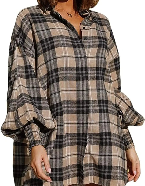 Load image into Gallery viewer, Plaid Dresses for Women - Button Down Flannel Shirt Dress (B1XL)
