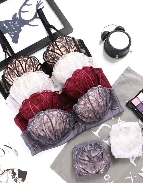 Load image into Gallery viewer, Lace Embroidered Wireless Bra and Lingerie Set
