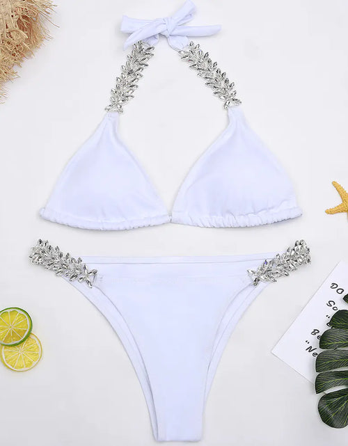 Load image into Gallery viewer, Crystal Diamond Strappy Swimsuit Swimwear Set
