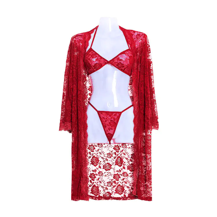 Ensemble 3 pièces de lingerie en dentelle grande taille