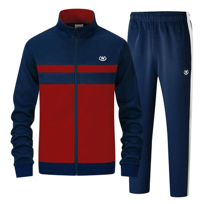 ANOTWENER Mens Casual Athletic Tracksuit Long Sleeve Sweatsuit Set Full Zip Running Jacket and Jogger Pants 2 Piece Outfits Navy Blue JW-7125-2XL