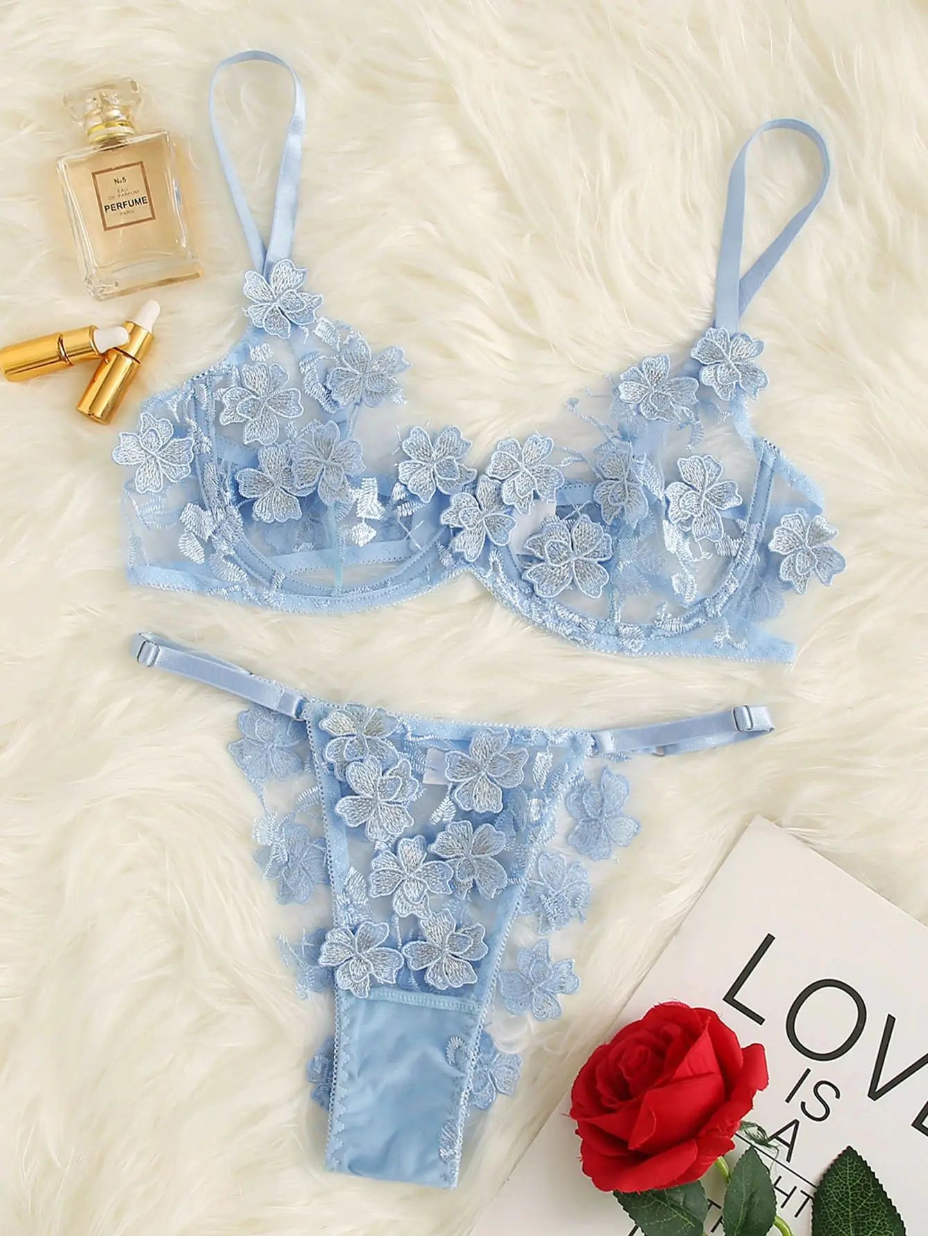 Ensemble de lingerie florale brodée en dentelle pour femme