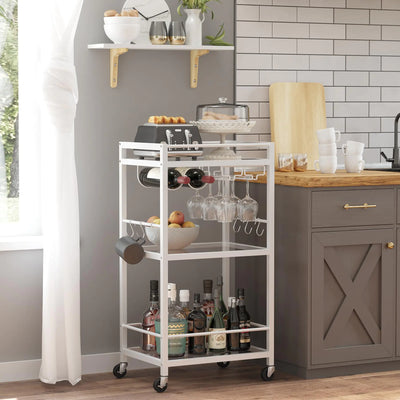 TUTOTAK Bar Cart Home Bar Serving Cart Microwave Cart with 3-Tier Mirrored Shelf Drink Cart Mobile Kitchen Shelf with Wine Rack Rolling Beverage Cart BC01BW033