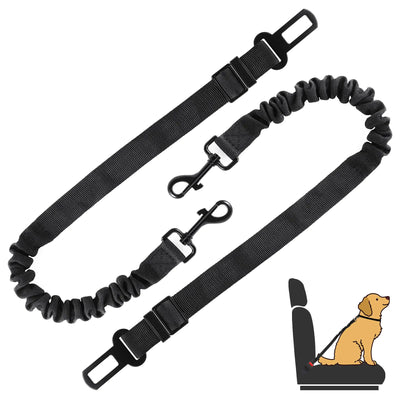 LivTee Cinturón de seguridad para perro para coche, paquete de 2, arnés retráctil para perro, ajustable y cómodo, correa elástica de nailon para perro, cinturones de seguridad para mascotas para vehículos, accesorios para coche (negro)