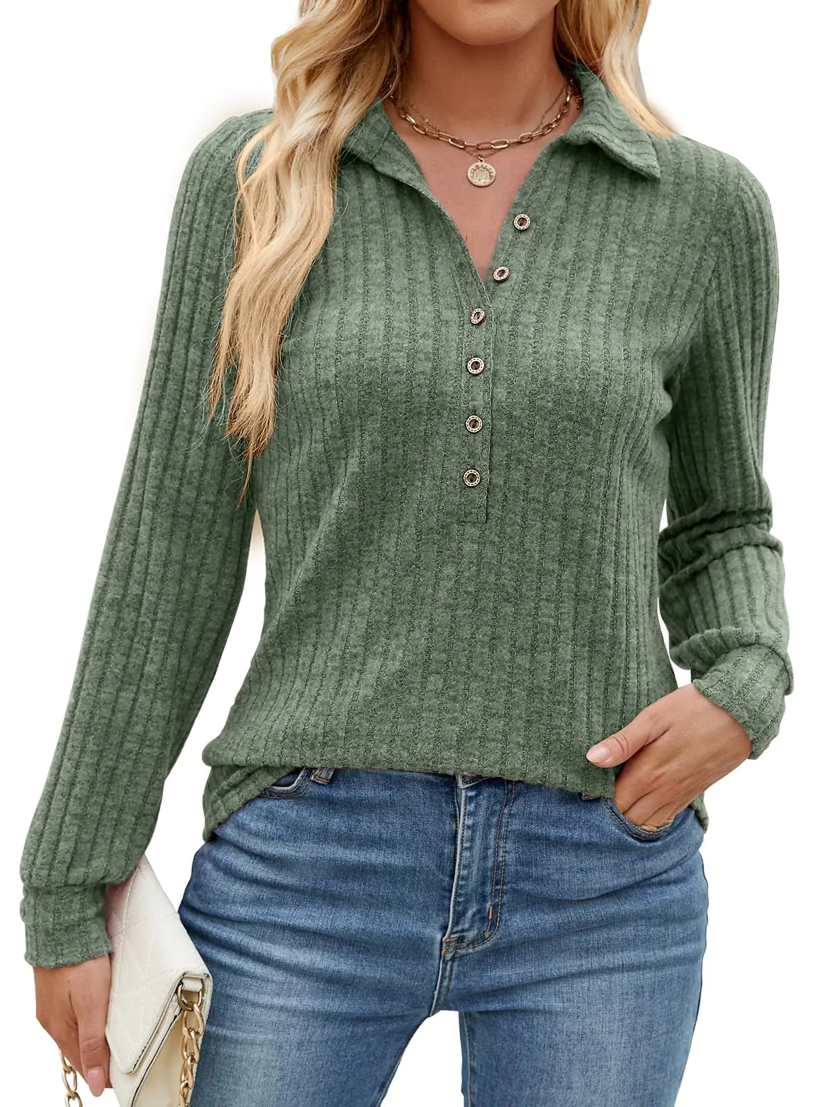 IHOT Womens Chrismas Tops Dressy Casual Long Sleeve Green Sweaters Soft Shirts Blouses for Work Green L