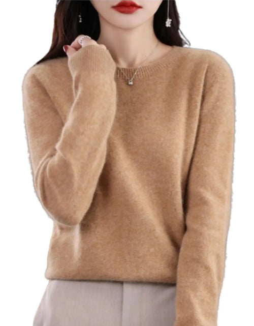 Load image into Gallery viewer, Cashmere Sweaters for Women - Cashmere Crew Neck Long Sleeve Soft Pullover Sweater (Golden CamelX-Large)

