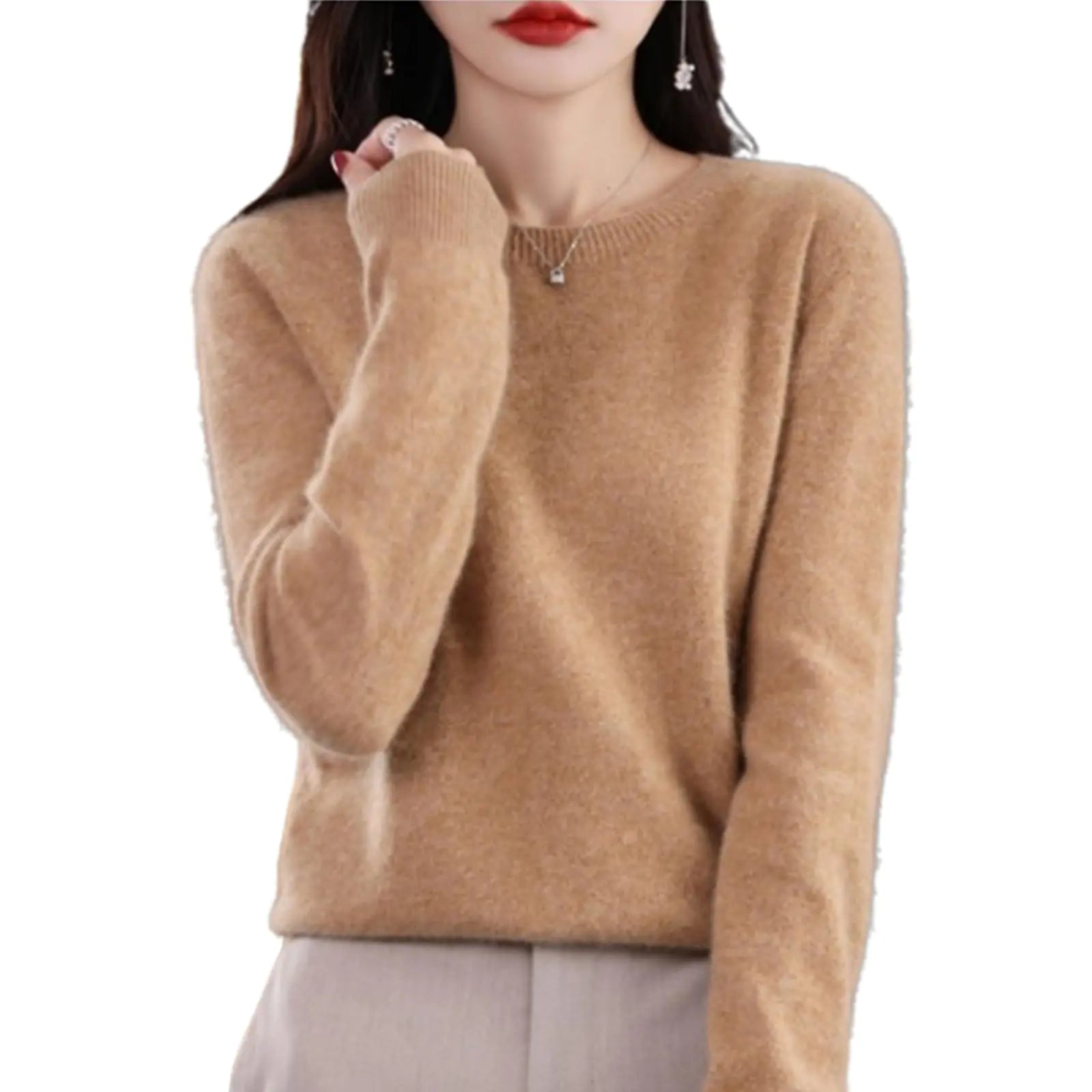 Cashmere Sweaters for Women - Cashmere Crew Neck Long Sleeve Soft Pullover Sweater (Golden CamelX-Large)