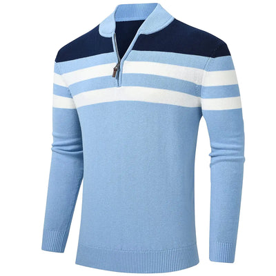 YuKaiChen Mens Sweaters 1/4 Zip Up Lightweight Casual Striped Pullover Polo Sweaters Greyblue XL