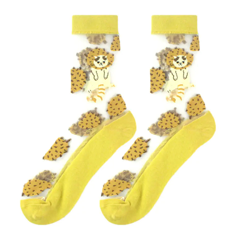 Fashionable Thin Mid Tube Flower Forest Glass Stockings