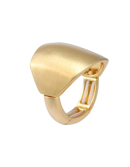 Cargar imagen en el visor de la galería, Ecesha Anillos elásticos ajustables tipo domo metálico cepillado mate chapados en oro de 14 quilates, gruesos, para mujer, joyería de disfraz, cóctel, baile de graduación (estilo A ajustable (6.5#-8.5#))
