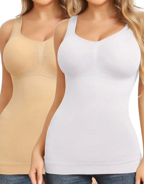 Load image into Gallery viewer, JOYSHAPER Tummy Control Shapewear Cami With Built in Bra Tummy Control Compression Tank Tops for Women Body Shaper Padded Tanks White+beige XL
