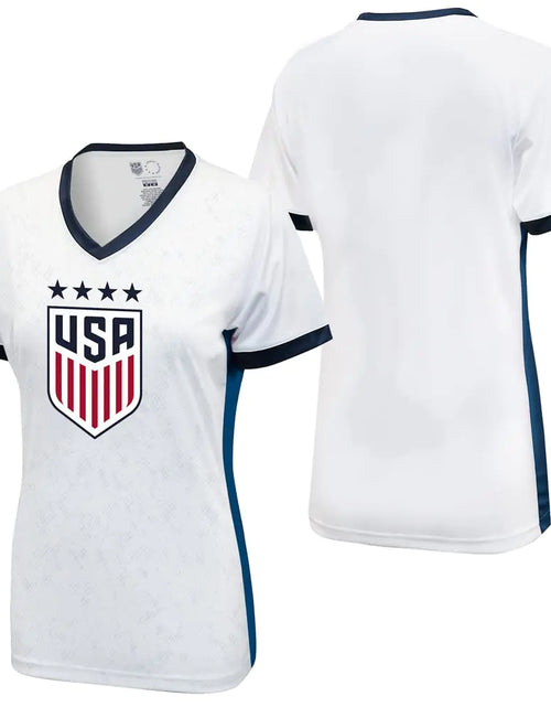 Load image into Gallery viewer, Icon Sports Official Licensed U.S. Soccer 4 Star USWNT Players Womans Game Day Shirts Football Tee Top | Elite White/Blue Small
