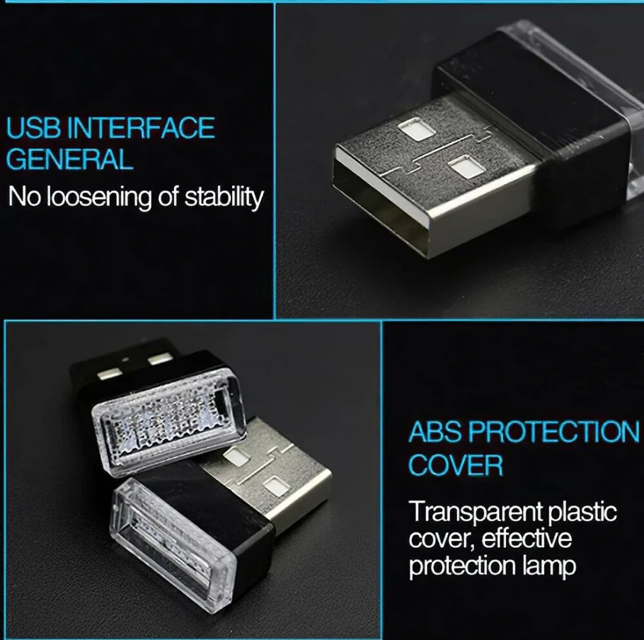 3x Mini Luz LED Azul USB Interior de Coche Lámpara de Ambiente Neón Accesorios