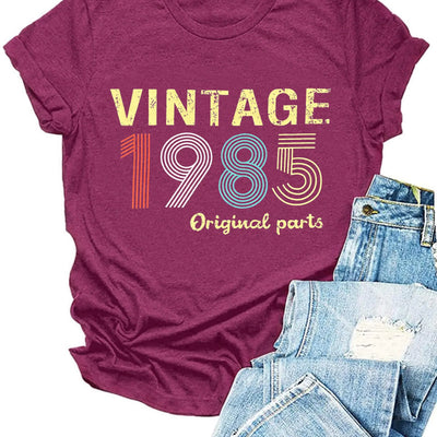 Vintage 1985 T Shirts for Women 40th Birthday Shirts Gifts Born in 1985 Shirt Retro Short Sleeve Tee Tops Purple S