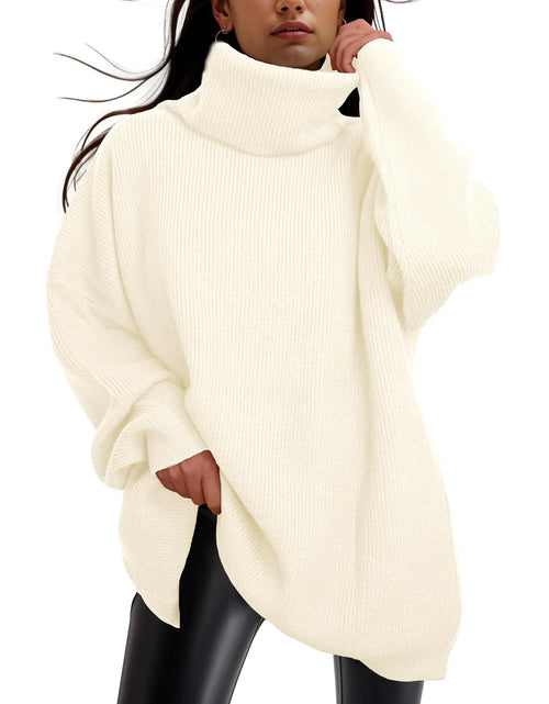 Load image into Gallery viewer, LUXVEER Womens Oversized Turtleneck Sweaters Batwing Long Sleeve Casual Baggy Knit Pullover Tunic Sweater 2024 Fall Outfits Beige
