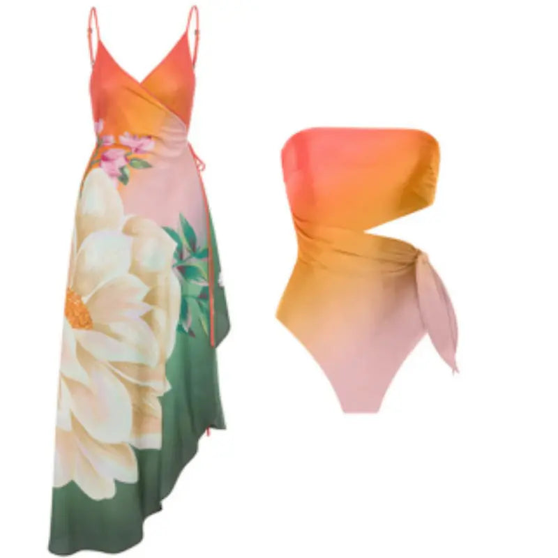 2024 Vintage Floral Print Women's Swimwear Set
