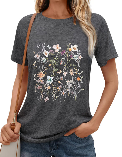 Load image into Gallery viewer, hcihgzr Vintage Flower Shirts Women Boho Floral Wildflowers T-Shirt Retro Wildflower Graphic Tee Shirts Summer Shirts Tops（XXL5Dark Grey）
