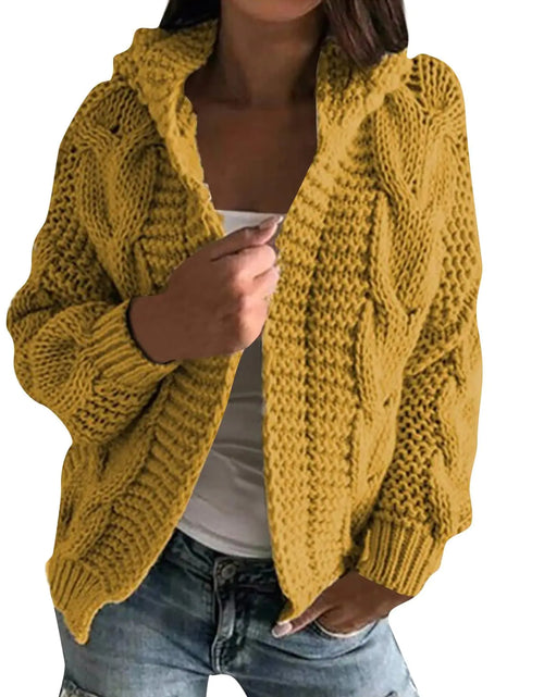 Load image into Gallery viewer, Winter Sweaters for Women 2024Cable Knit Sweater WomenChunky Open Front Cardigan Sweaters Trendy Oversized Cute Dressy Coats Knitted Wool Long Sleeve Jackets Ugly Christmas Xmas(YellowM)
