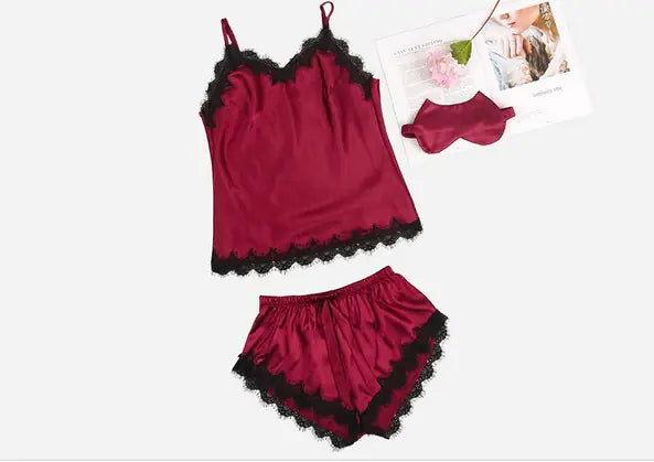 Conjunto de pijama de lencería de mujer con encaje (varios colores)
