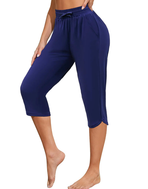 Load image into Gallery viewer, ATTRACO Swim Pants for Women Beach Pants Womens Swim Capris Pants Rash Guard Pants Swimming Capris Women Navy Small
