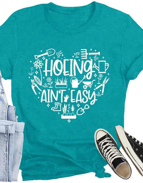 Load image into Gallery viewer, CQF Plant Shirts for Women Plant Lover Gifts T-Shirt Hoeing Aint Easy Printed Tee Tops Garden Shirts
