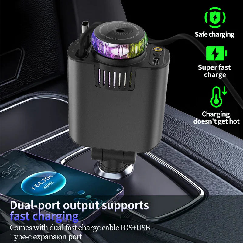 Cargador de teléfono para coche con luz morada multifuncional