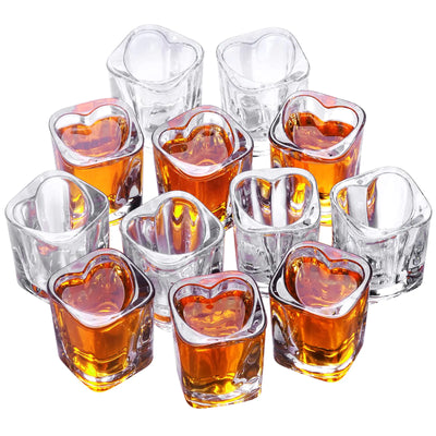 Valeways Shot Glasses 2oz Heavy Base Shot Glasses Sets of 12/Heart Shaped Clear Shot Glass/Tequila Shots/Square Shot Glasses/Espresso Shot Glass/Bulk Shot Glasses