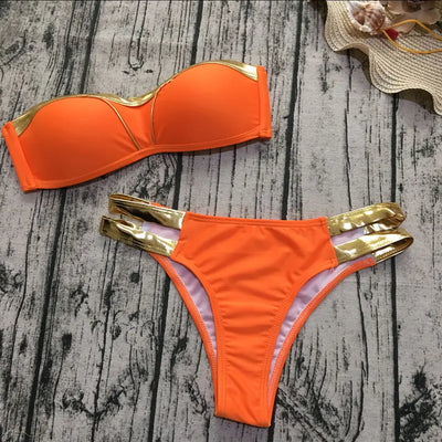 Gold-Trimmed Bikini Women's Sexy Swimwear Set