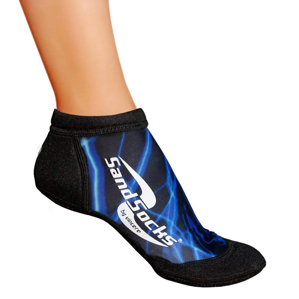 Sand Socks Vincere low cut Sprites beach volleyball soccer running mens womens (Blue Lightning large)