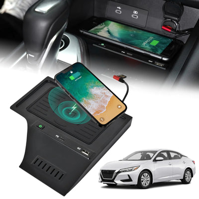Cargador inalámbrico de coche KEWISAUTO para Nissan Sentra S SV SR 2020-2024 Panel de carga de consola central QC PD Almohadilla de carga rápida de teléfono para accesorios Nissan Sentra S SV SR 2020 2021 2022 2023 2024