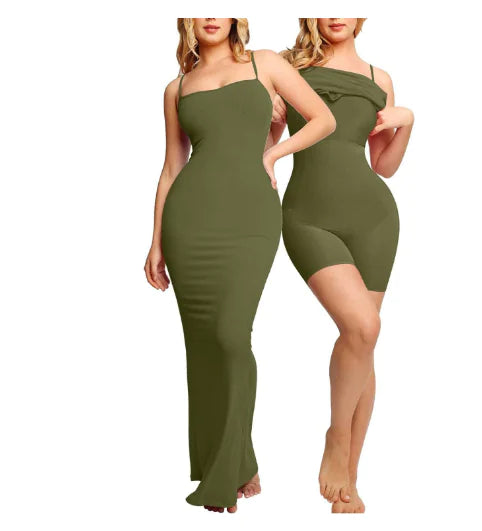 Load image into Gallery viewer, Women's Shapewear Dress Jumpsuit Tummy Tuck Lift Corset Open Crotch Suspender Tight Long Skirt Chest Pad Bodysuit Dress
