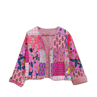 Handmade Womens Kantha Jacket Cotton Jacket Hand Quilted Reversible Kantha Jacket (US Alpha XX-Large Regular Regular Pink)