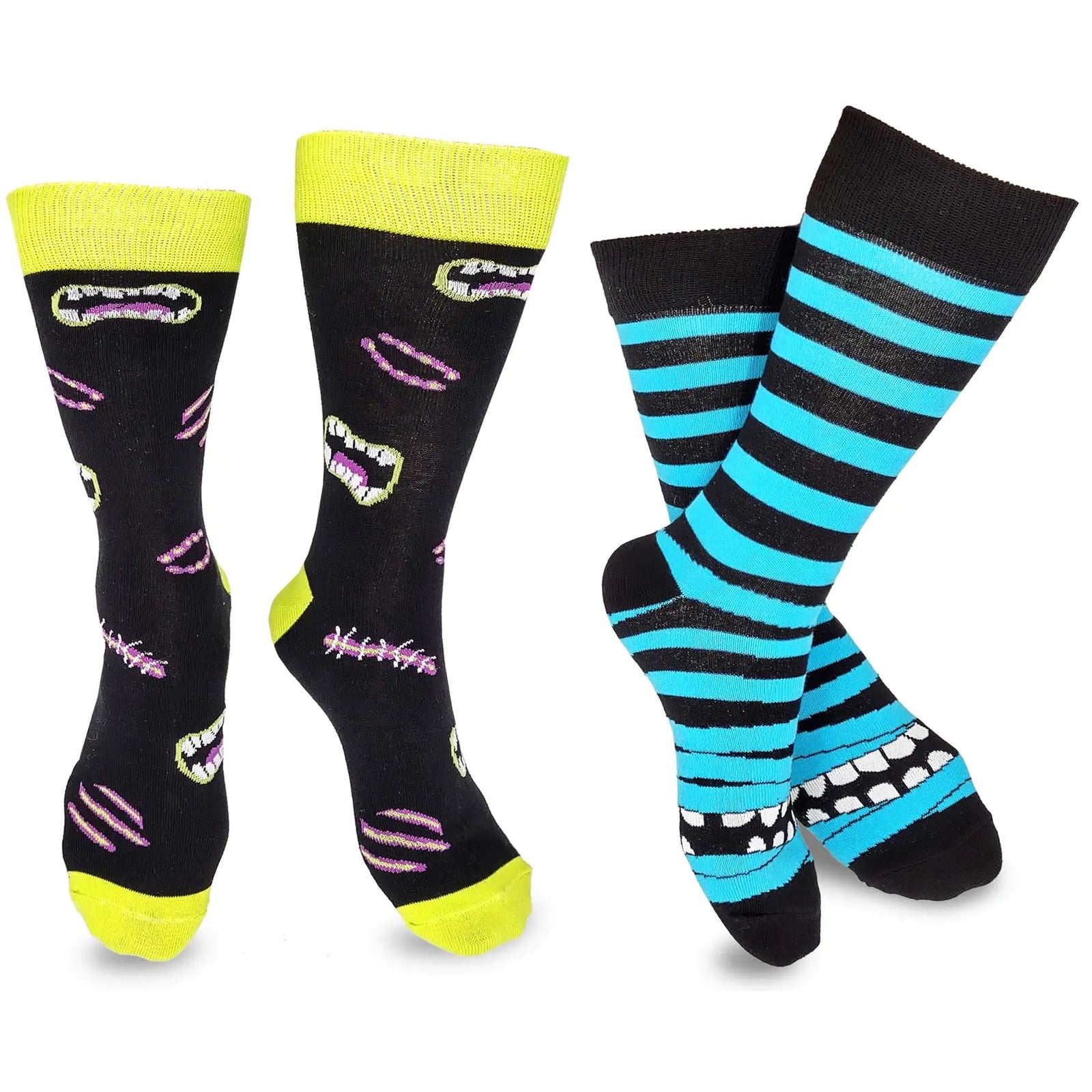 TeeHee Mens Crazy Fun Novelty Casual Crew Socks 2 Pair (Scars and Bites)