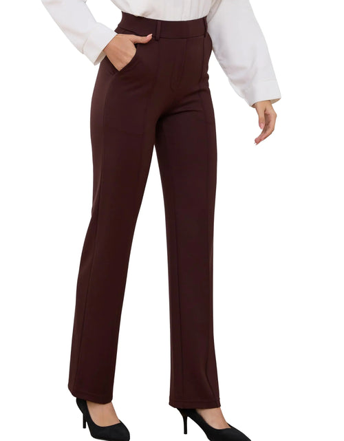 Load image into Gallery viewer, Yoga Dress Pants for Women Straight Leg Stretchy Pull On High Waisted Pants Woman Business Slacks Casual Work Office with Tuck Line Zipper Pockets 29&quot; Brown L
