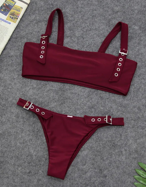 Load image into Gallery viewer, Solid Color Bikini Set with Buckle Swimwear
