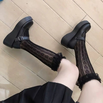 Bas résille creux japonais pour femmes - Design doux