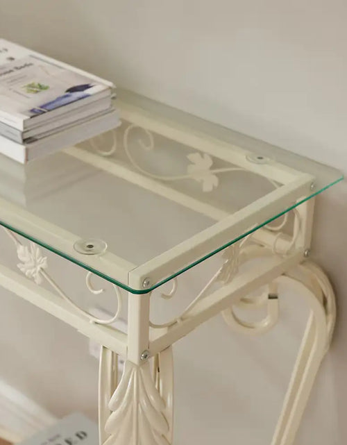 Cargar imagen en el visor de la galería, Mesa consola moderna de 2 niveles de cristal templado, mesa de entrada, mesa de sofá con estantes de almacenamiento
