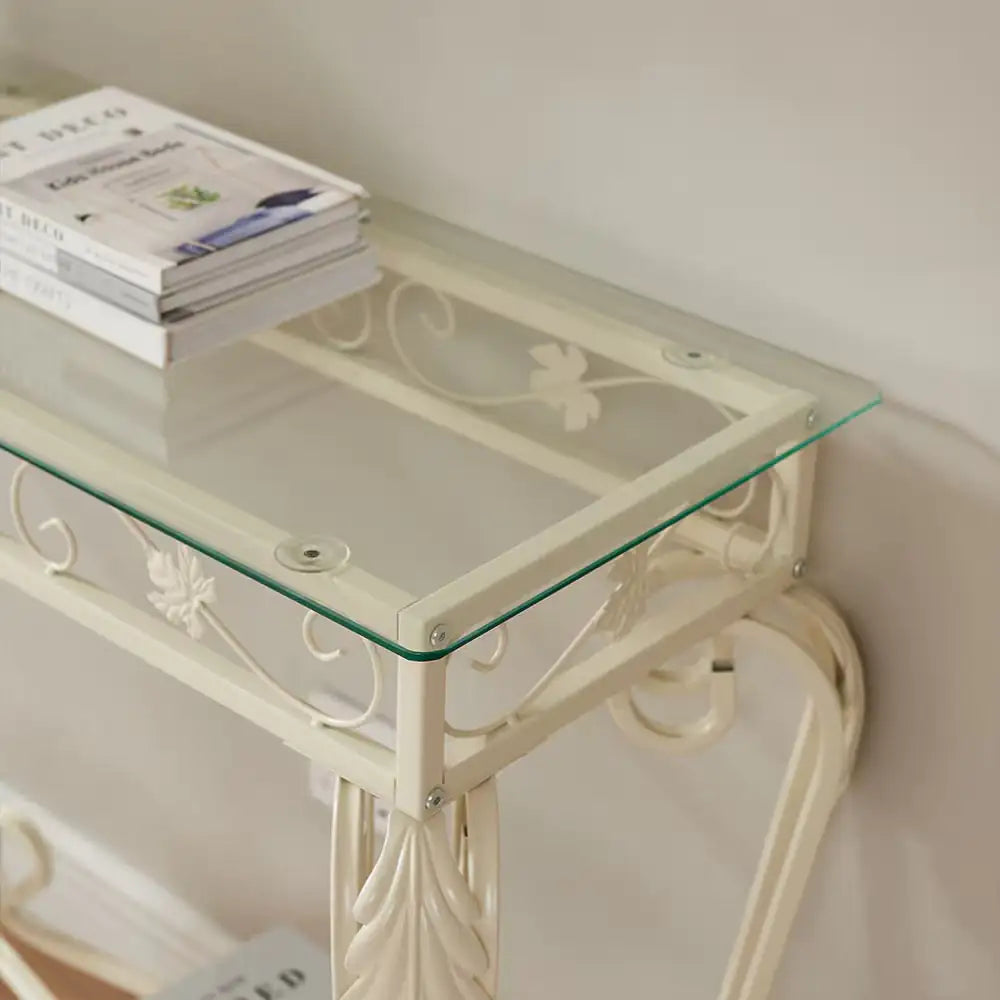 Mesa consola moderna de 2 niveles de cristal templado, mesa de entrada, mesa de sofá con estantes de almacenamiento