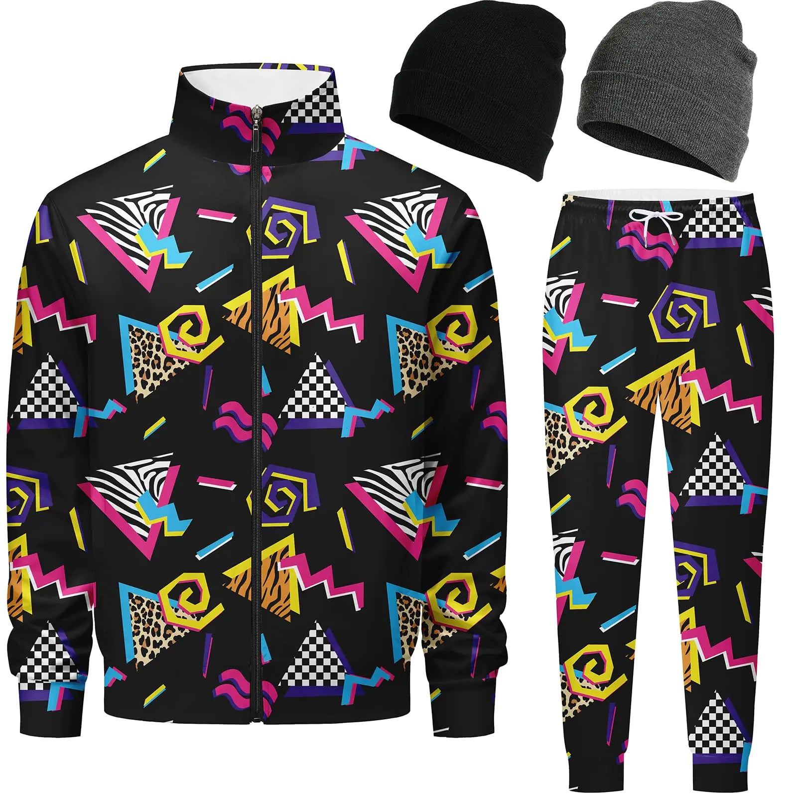 Nosirhoc Mens Tracksuits Sweatsuits 70s 90s 80s outfit for men 2 Piece Casual Athletic Full Zip Active Sports Sets with 2 knit Cuffed Beanie 10-L