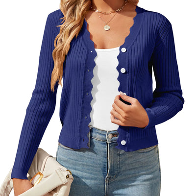 Shermia Cárdigan Corto para Mujer de Punto, Boleros para Vestidos, Blusas, Cárdigans con Botones en V, Suéteres Azul Marino