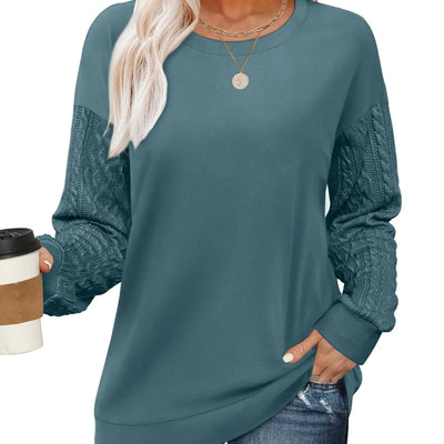 OFEEFAN Sudaderas de cuello redondo para mujer, de corte holgado, suéteres elegantes, manga de punto trenzado, azul M