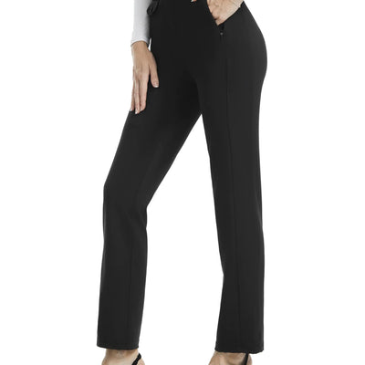 AFITNE Womens Yoga Dress Pants High Waisted Pull On Stretchy Straight Leg Slacks Office Business Casual Work Pants with Pockets 29" Black M