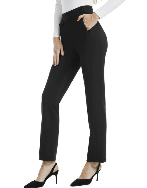Load image into Gallery viewer, AFITNE Womens Yoga Dress Pants High Waisted Pull On Stretchy Straight Leg Slacks Office Business Casual Work Pants with Pockets 29&quot; Black M
