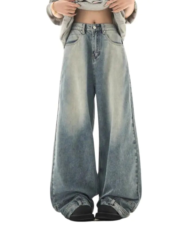 Lafaguw Baggy Jeans for Woman Men High Waisted Wide Leg Pants Y2K Grunge Streetwear Summer Emo Clothes(Blue6-S)
